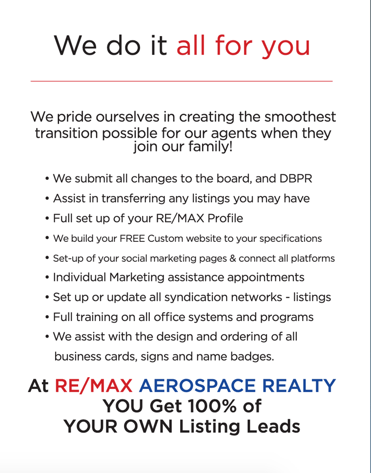 Info about how RE/MAX Aerospace makes joining their office easy