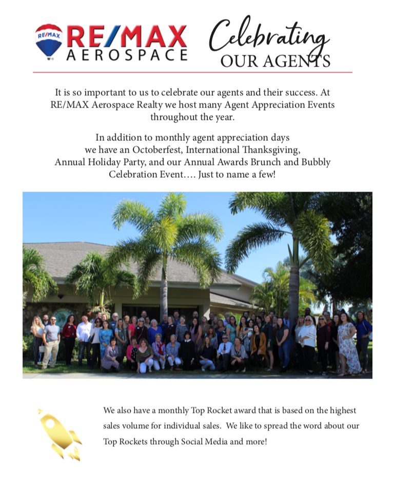 Explanation of events RE/MAX Aerospace uses to celebrate their agents